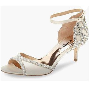 XYD Ivory Ballroom Rhinestones Ankle Strap Peep Toe Wedding Sandals Dance Shoes